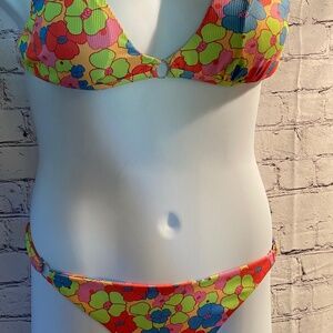 Retro Style Neon Bikini 👙 with Ring Detail, Size M